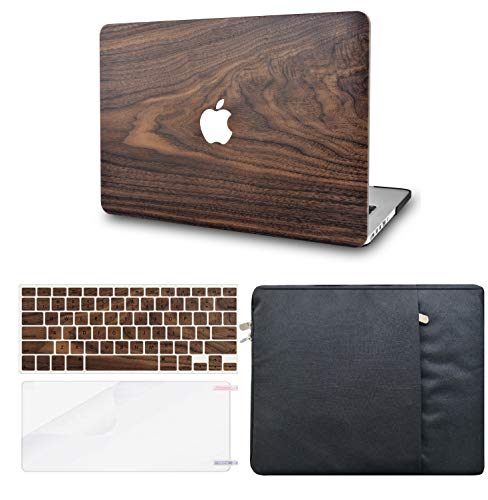 KECC Compatible with MacBook Air 13 inch Case 2018-2021 Release A2337 M1 A2179 Retina Display + Touch ID Plastic Hard Shell + Keyboard Cover + Sleeve + Screen Protector (Walnut Wood)