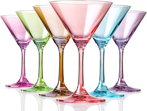 Physkoa Colored Martini Glasses Set 6-7oz Crystal Cocktail Glasses with Multicolor,Premium Hand-Blown,Martini Gifts for Birthday,Wedding,Bridal Shower