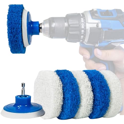 RotoScrub 7 Pack Multi-Purpose Drill Brush Kit for Cleaning Bathrooms, Showers, Tubs, Tile, Floors, Sinks, Toilets, Grout and Grime Removal, Reversible Blue and White Scrub Pads