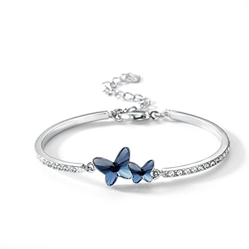 T400 Bracelets for Women Blue Butterfly Crystal Bangle Bracelet Ajustable Jewelry Birthday Gift for Her