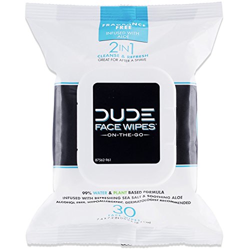 DUDE Wipes - 30 Unscented Face & Body Wipes with Sea Salt & Aloe - Alcohol Free Hypoallergenic Cleansing Wipes