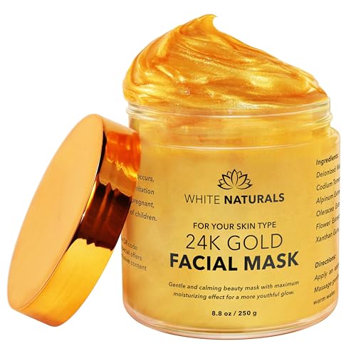 White Naturals 24K Gold Facial Mask, Anti-Aging Gold Face Mask For Flawless & Moisturizes Skin, Helps Reduces Wrinkles, Fine Lines & Acne Scars, Removes Blackheads, Dirt & Oils