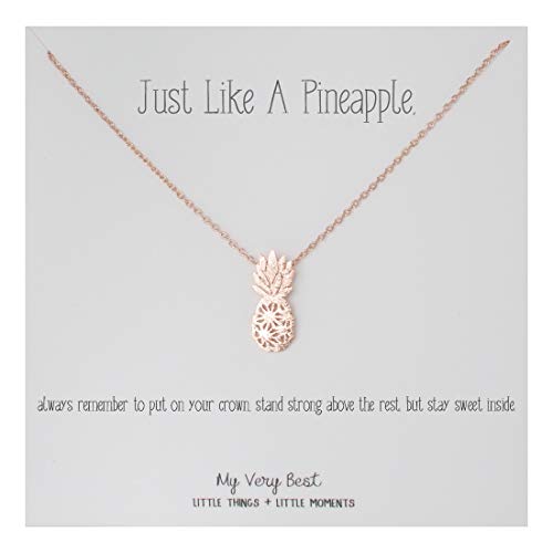 My Very Best Dainty Pineapple Necklace Just Like a Pineapple, Always Remember to Put on Your Crown, Stand Strong Above The Rest, but Stay Sweet Inside. (Rose Gold Plated Brass)