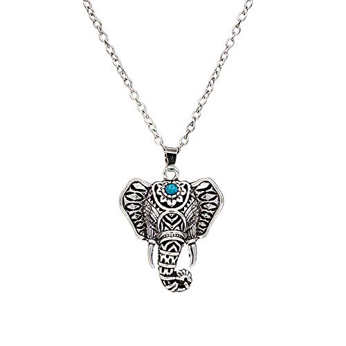 ZEALMER Vintage Silver Good Luck Elephant Owl Necklace Pendant Feathers Chain Tassel