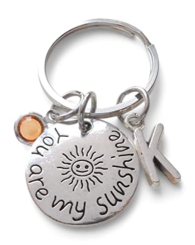 Custom Sunshine Keychain, Birthstone and Initial Charm Options, You Are My Sunshine Keychain