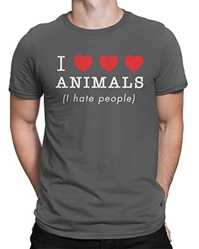 I Love Animals I Hate People Men's T-Shirt X-Large Charcoal