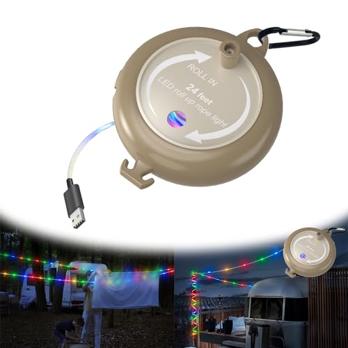 Haigoo Super Portable Camper Light Rope with Hook&Storage Bag,24ft USB String Lights Camping,Battery Operated Waterproof Camping Lights&Lanterns,Camping Gifts for Men Campers,Emergency Clothesline