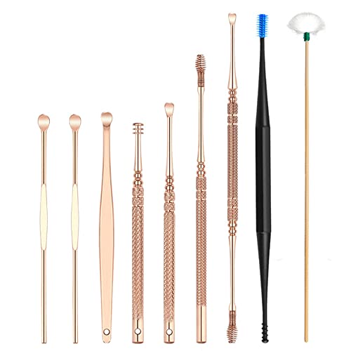 9 Pieces Stainless Steel Rose Gold Ear Picks Set Earwax Cleaner Tool Set Stainless Steel Earwax Removal Tool Spring Earwax Cleaner Tool Set for Adults Kids