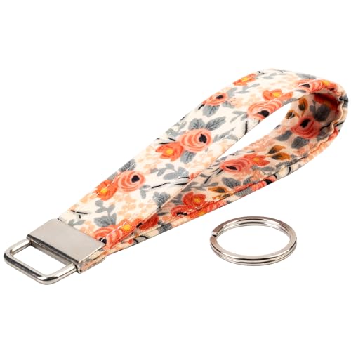 CELOKIY Floral Key Chains Women with Key Ring, Rose Cotton Sturdy Thick Wristlet Keychain, Wrist Lanyard 5.5 Inches (B)
