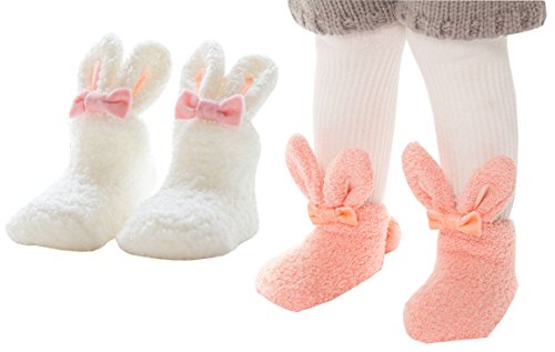 Baby Girls Cozy Socks Cute Warm Non-Slip Fuzzy Socks Booties Indoor (Pink)