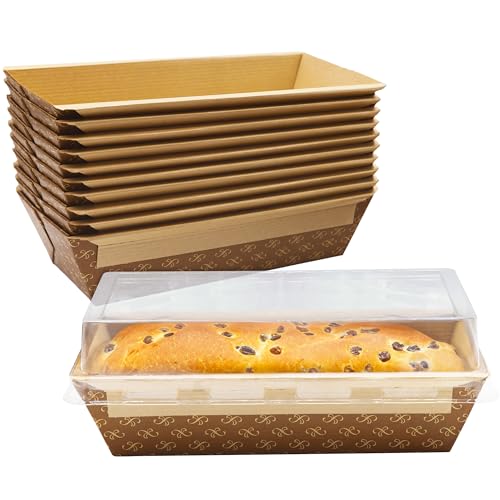 Avant Grub Baking Pan Chef Grade 8x4in 1Lb Paper Loaf Pans 10 Pk. Elegant Disposable Bakeable Kraft Pan Supplies for Baking Bread, Small Meatloaf, Bundt Cake, Sweets, Kraft Paper - With Lids.