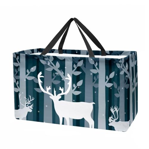 Large Utility Tote Bag Snow Caribou Reusable Foldable Grocery Bag Heavy Duty with Sturdy Handles