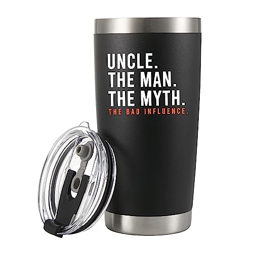 Panvola Uncle The Man The Myth The Bad Influence Vacuum Insulated Stainless Steel Tumbler Uncle Gifts From Niece Nephew Sister Brother Wife Father's Day Tio Birthday Retirement Valentines (20 oz)
