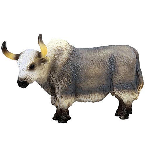 Flormoon Grey Yak Figure Realistic Animal Figurines Early Educational Dog Toy Science Project Christmas Birthday Cake Topper for Kids Toddler (Grey)