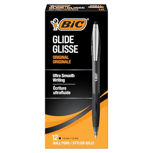 BIC Glide Black Retractable Ballpoint Pens, Medium Point (1.0mm), 12-Count Pack, Ultra Smooth Writing Black Pens