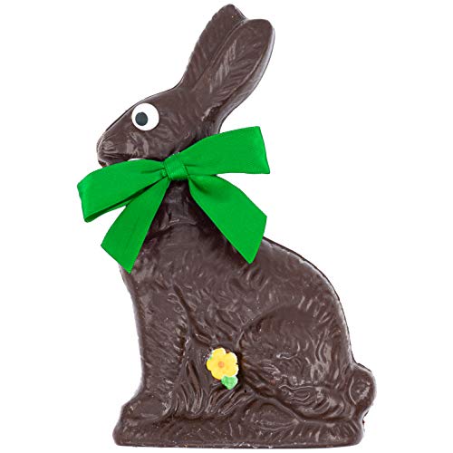 Easter Chocolate Bunny – Hand Made Solid Dark Chocolate, ½ lb – Easter Candy Gift for Kids – Perfect for Easter Gift Baskets – Individually Wrapped with Green Bow – Ready to Gift