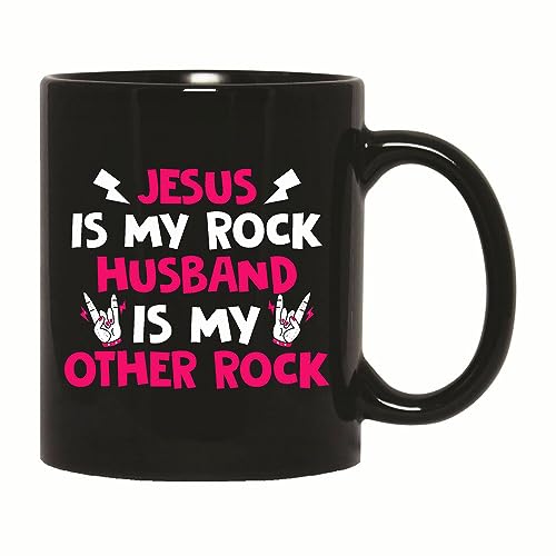 Unique Gift for Husband and Wife Jesus is My Rock Husband is My Other Rock 11oz 15oz Black Coffee Mug