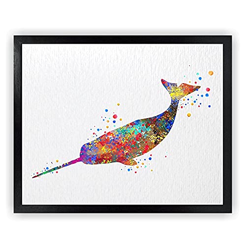 Dignovel Studios 8X10 Unframed Narwhal Narwhale Whale Sea Life Watercolor Illustration Art Print Wall Art Poster Home Decor Wall Hanging Motivational Inspirational Art N023