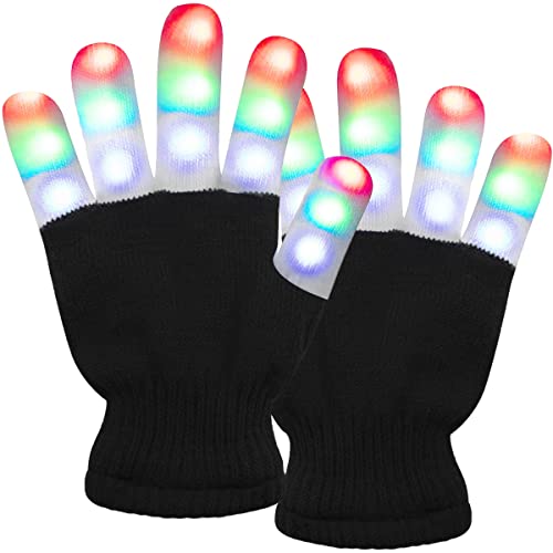 Amazer Kids Light Gloves Children Finger Light Flashing LED Warm Gloves with Lights for Birthday Light Party Christmas Xmas Dance Gifts for More Fun-Black