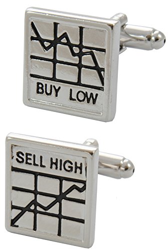 COLLAR AND CUFFS LONDON - PREMIUM Cufflinks WITH GIFT BOX - High Quality - Buy Low - Sell High - Stocks and Shares - Traders Square Stockbroker Banker - Silver and Black Colors