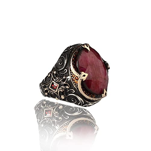 Ruby Stone Men Silver Ring, 925 Sterling Silver Ruby Gemstone Ring, Handmade Turkish Silver Ring with Natural Ruby Stone, Gift for Him gifts for men handmade rings valentines day gifts for him