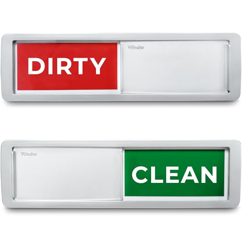 Allinko Dishwasher Magnet Clean Dirty Sign, Non-Scratching Backing / 3M Sticky Tab Adhesion, Water Resistant Design Endurance Indicator Reminder Tells Dishes are Clean or Dirty - Silver
