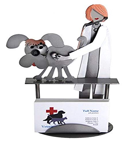 H & K SCULPTURES 6764BC Female Veterinarian Examining Dog Business Card Holder