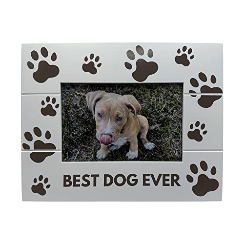 DomVill Imports 4x6 Dog Memorial Picture Frame - Rustic Wooden Pet Memorial Gifts for Dogs - 4x6 Landscape MDF Frame for Wall Mount and Tabletop - White Wood Photo Frame