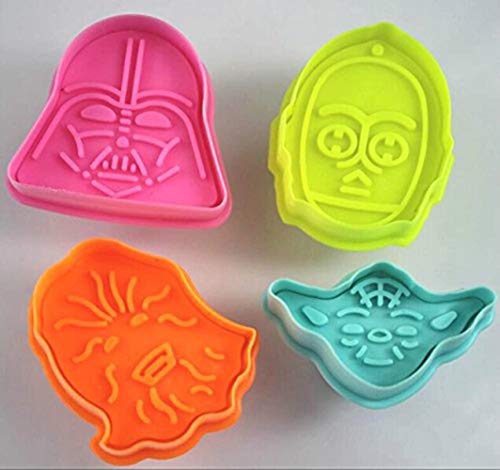 Set of 4 Star Wars Plunger Cookie Cutters - Darth Vader, C-3PO, Yoda and Chewbacca - Amazing Cake Mold Decoration Tool For Baking in Kitchen - Multi-Colour