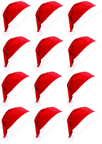 SORANGEUN 12pcs Comfortable Classic Santa Claus Hats for Adults, Red Xmas Hats for Men & Women, Gorros De Navidad