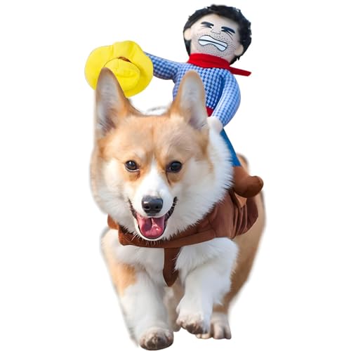 NACOCO Cowboy Rider Dog Costume for Dogs Clothes Knight Style with Doll and Hat for Halloween Day Pet Costume (M)