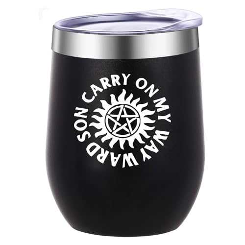 ATHAND 12oz Tumbler Cups with Lid -Supernatural Merch Carry on My Wayward Son,Double Wall Stainless Steel Insulated Coffee Mug-Stemless Insulated Wine Glasses-Novelty Christmas Gift