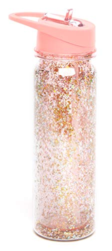 ban.do Women's Glitter Bomb Water Bottle with Straw, 16 Ounces, Pink Stardust