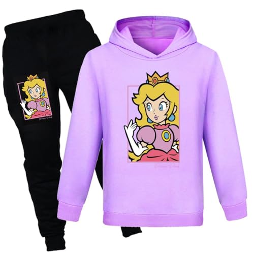 Chitoldeder Peach Princess Kids Pullover Hoodie and Sweatpants Girls Funny Sweater Outfit Set Kids Long Sleeve Tracksuit (US, Age, 3 Years, 4 Years, purple 2)
