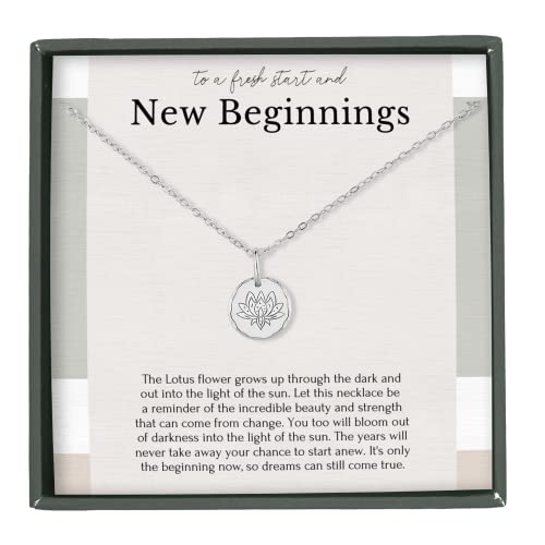 HOPE LOVE SHINE New Beginnings Lotus Flower Necklace for Women - Divorce, Addiction Recovery, Graduation & Sobriety Gifts for Women - Gift Ready Lotus Pendant, Sterling Silver Necklace