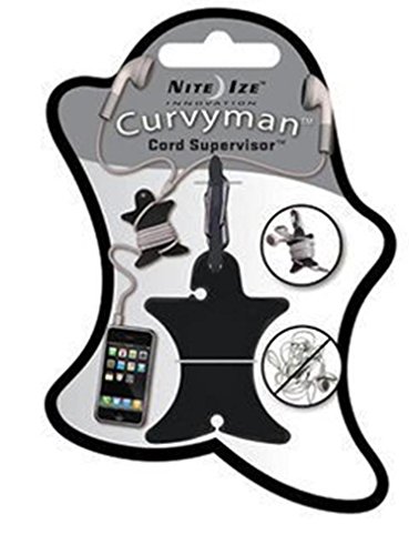 Nite Ize Curvyman Cord Supervisor - Easy Earbud Organizer, Headphone Cord Wrap - Black