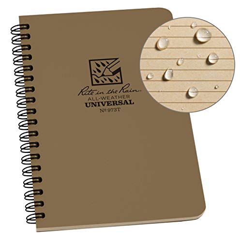 Rite In The Rain All-Weather Side-Spiral Notebook, 4 5/8' x 7', Tan Cover, Universal Pattern (No. 973T)