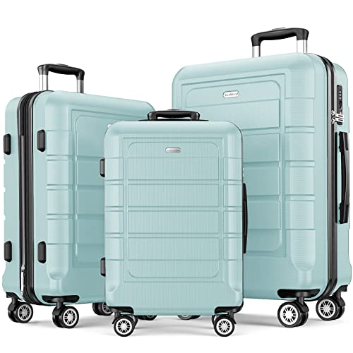 SHOWKOO Luggage Sets Expandable PC+ABS Durable Suitcase Double Wheels TSA Lock Mint Green