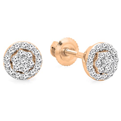 Dazzlingrock Collection 0.25 Carat (ctw) 14K Round White Diamond Ladies Circle Cluster Stud Earrings, Rose Gold