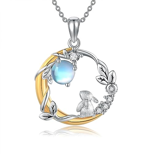 YAFEINI Rabbit Necklace Sterling Silver Bunny Pendant Necklace Rabbit Jewelry Gifts for Women