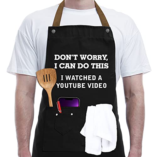 REHAVE Gifts for Dad, Funny Gifts for Husband, Boyfriend, Brother, Men Unique Birthday Gifts, Gifts for Mom, Father's Day Dad Gifts From Daughter Son – BBQ Cooking Chef Apron 3 Pockets, Kitchen Gifts