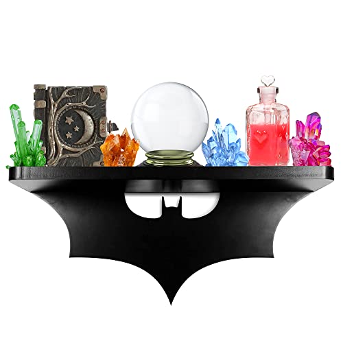 Bat Shelf Gothic Decor - Spooky Wall Decor for Bedroom & Apartment - Floating Shelf with Hooks - Wall Hanging Display Shelves - Home Decor Accents Unique, Halloween Accents for Gothic Decor