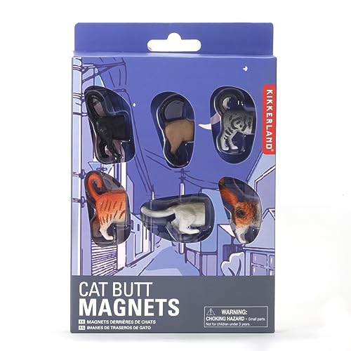 Kikkerland Magnetic Funny Cat Butt Refrigerator Decorative Magnets, Set of 6, Novelty Gift, Cat Lovers