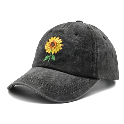 NVJUI JUFOPL Cute Sunflower Baseball Hats for Women Mom Girl Vintage Dad Cap Black