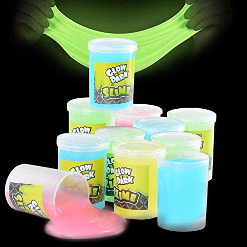 Kicko Glow in The Dark Slime - 12 Pack - Assorted Neon Colors - Glowing Slime Kit for Kids, Slime Party Favors in Green, Blue, Orange, and Yellow, Non-Toxic Goody Bag Fillers and Birthday Gifts