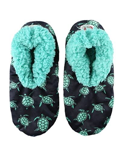 Lazy One Fuzzy Feet Slippers for Women, Cute Fleece-Lined House Slippers, Cute Animal Designs (Turtles, S/M)