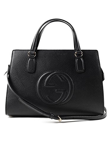 Gucci Soho Leather Satchel tote Structured Black Shoulder Bag New