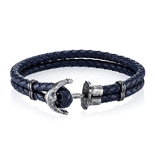 SPARTAN Men's Genuine Leather Anchor Bracelet, Blue, One Size