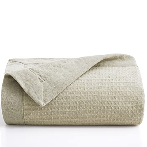 Couch Throw Blanket Linen Waffle - Sofa Throw Blanket for Couch with Linen Cotton, Farmhouse Throw Blanket Home Living Chair Luxury Women Gift Cozy & Comfy & Classy (Natural 50 X 70)