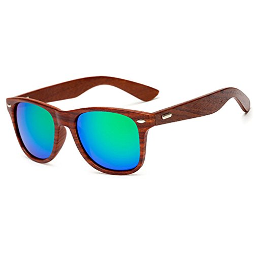 Long Keeper Wood Sunglasses for Men Women Vintage Real Wooden Arms Glasses (Brown, Green)